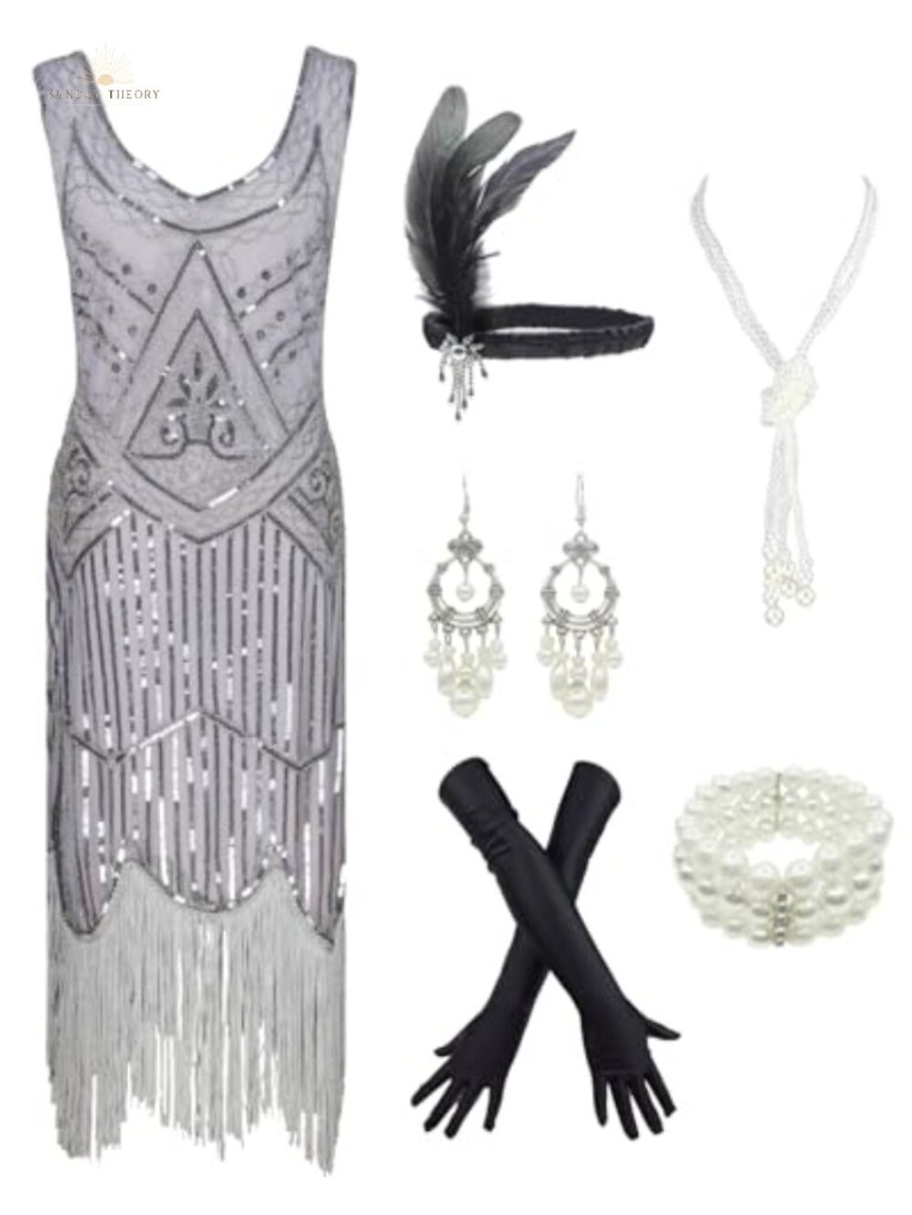 1920s Sequin Fringed Flapper Dress 20s Accessories Set Gatsby Costume